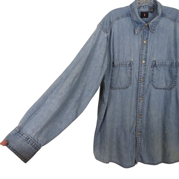 Vintage Levi’s Red Tab Denim Shirt Men’s L Distressed Button Front Long Sleeve - Picture 3 of 16